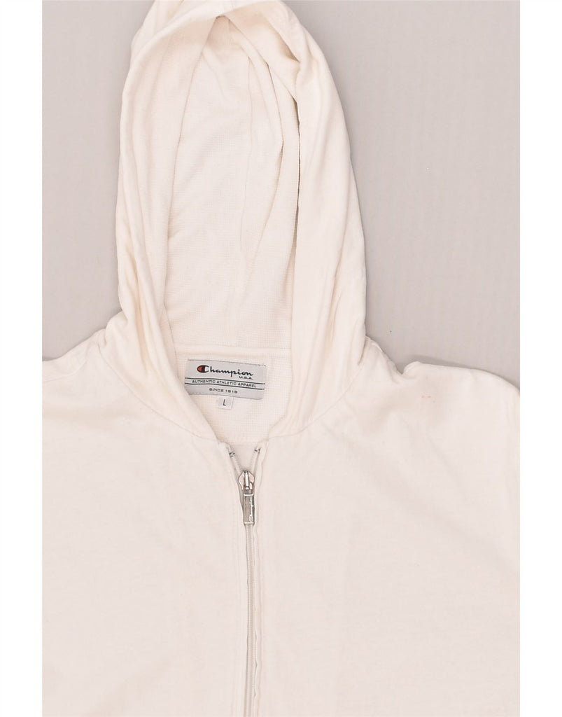 CHAMPION Womens Zip Hoodie Sweater UK 14 Large White Cotton | Vintage Champion | Thrift | Second-Hand Champion | Used Clothing | Messina Hembry 