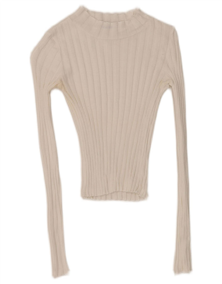 Zara Womens Trafaluc Crop Top Long Sleeve UK 8 Small White