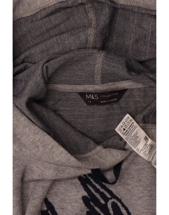 Marks & Spencer Womens Hooded Graphic Top Long Sleeve UK 14 Large Grey