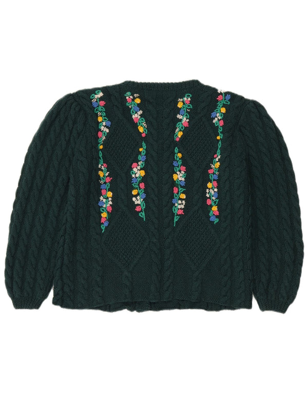 Vintage Womens Cardigan Sweater EU 40/42 Medium Green Floral New Wool