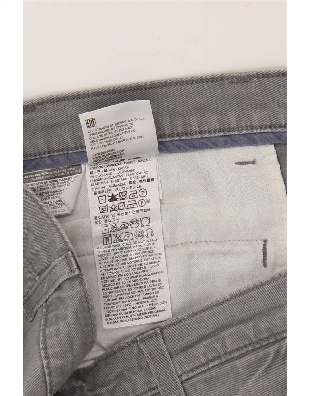 Dockers Mens Slim Chino Trousers W32 L29 Grey Cotton