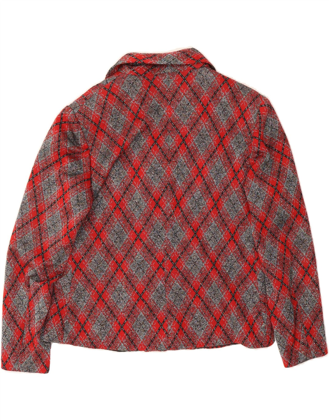 VINTAGE Womens Duffle Blazer Jacket UK 14 Medium Red Argyle/Diamond Vintage Vintage and Second-Hand Vintage from Messina Hembry 