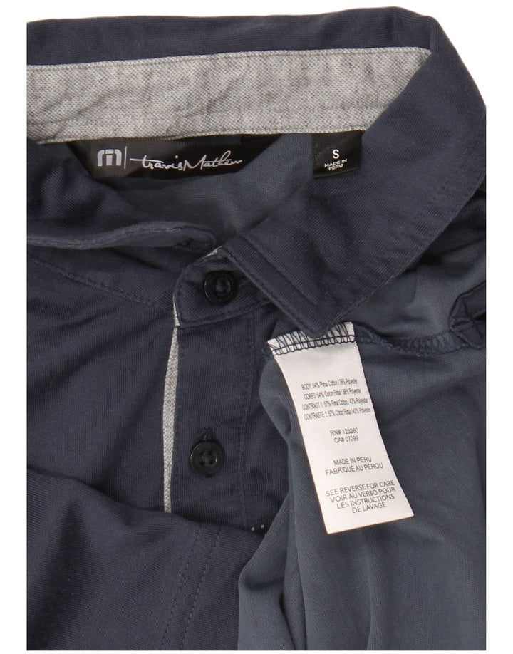 Travis Mathew Mens Graphic Polo Shirt Small Navy Blue Cotton