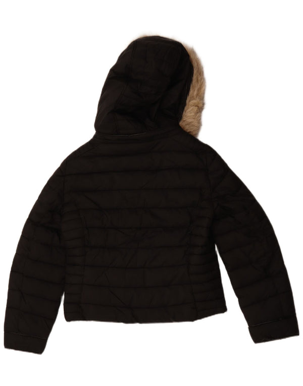 Zara Womens Hooded Padded Jacket UK 14 Medium Black Polyester