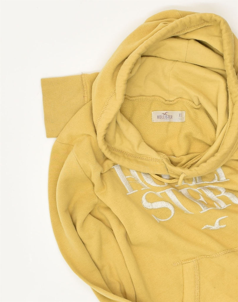 HOLLISTER Womens Loose Fit Graphic Hoodie Jumper UK 6 XS Yellow Cotton | Vintage Hollister | Thrift | Second-Hand Hollister | Used Clothing | Messina Hembry 