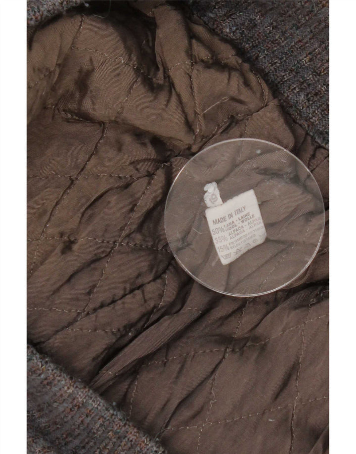 Vintage Mens Knit Bomber Jacket UK 36 Small Grey Argyle/Diamond Wool