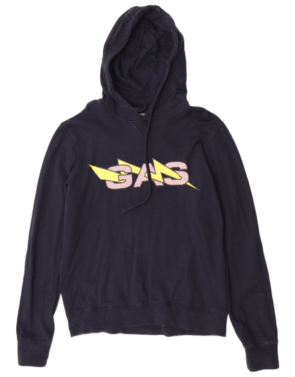 Gas Mens Graphic Hoodie Jumper 2XL Navy Blue Cotton