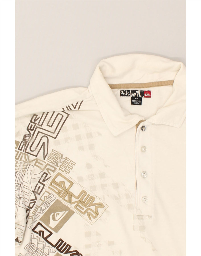 QUIKSILVER Mens Graphic Polo Shirt Large Off White Cotton | Vintage Quiksilver | Thrift | Second-Hand Quiksilver | Used Clothing | Messina Hembry 