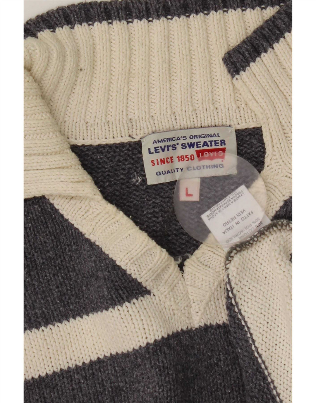 Levi's Mens Polo Neck Jumper Sweater Large Grey Striped Cotton