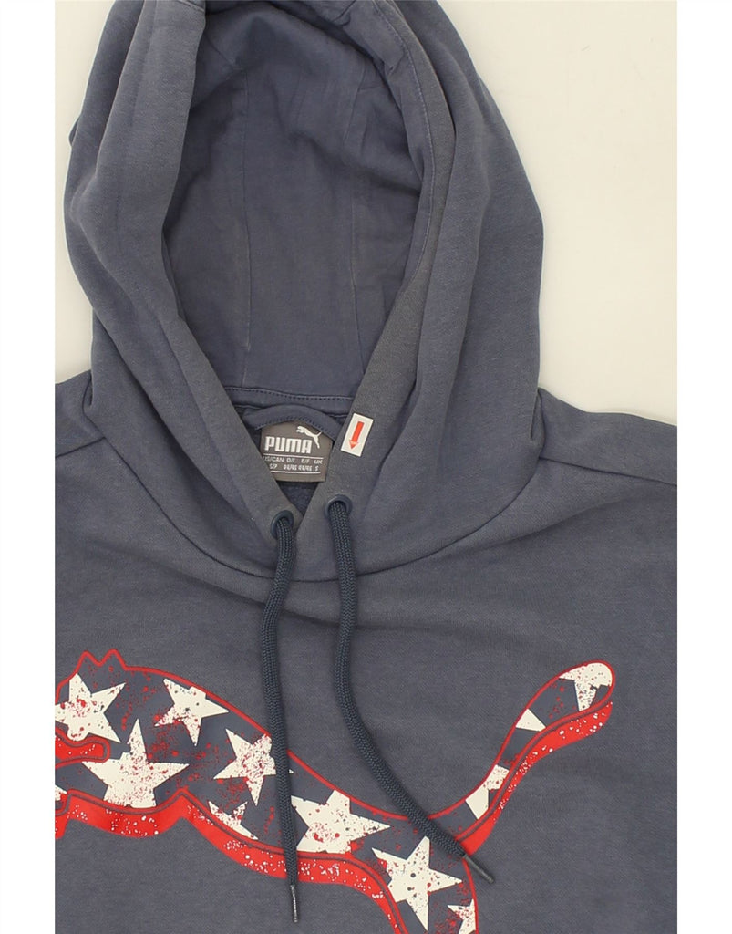 PUMA Mens Graphic Hoodie Jumper Small Blue Cotton | Vintage Puma | Thrift | Second-Hand Puma | Used Clothing | Messina Hembry 