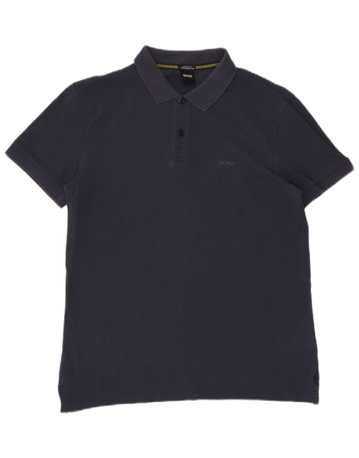 HUGO BOSS Mens Polo Shirt Large Navy Blue Cotton