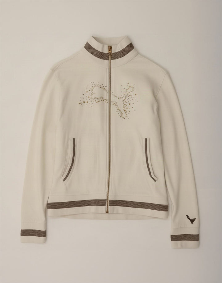 Puma Womens Graphic Tracksuit Top Jacket UK 12 Medium White Colourblock