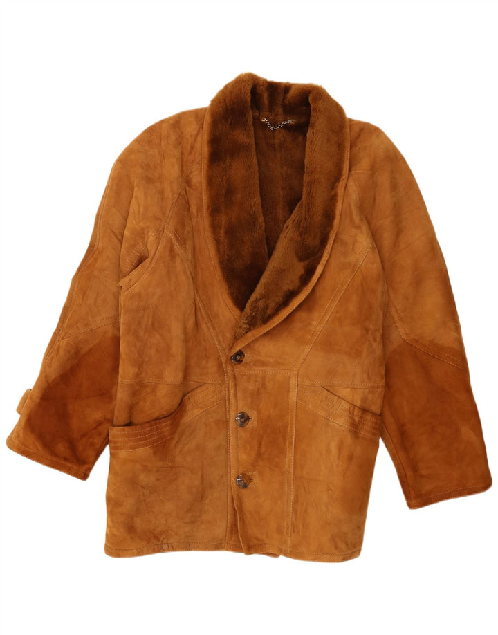 Vintage Mens Shearling Jacket IT 54 2XL Brown