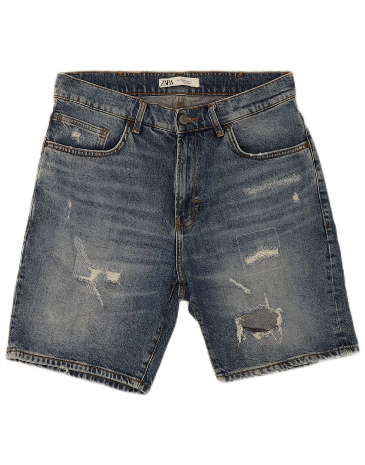 Zara Mens Distressed Denim Shorts EU 40 Medium W31 Blue