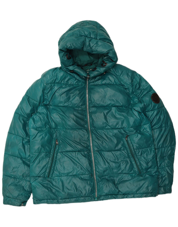 Michael Kors Womens Hooded Loose Fit Padded Jacket UK 18 XL Green Nylon