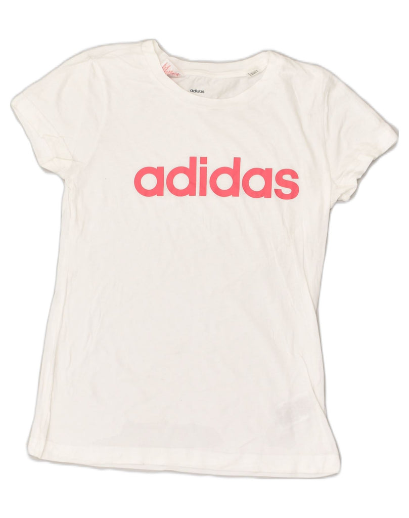 ADIDAS Girls Graphic T-Shirt Top 13-14 Years Large  White Cotton | Vintage Adidas | Thrift | Second-Hand Adidas | Used Clothing | Messina Hembry 