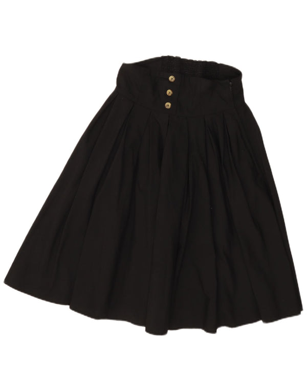 Vintage Womens Pleated Flared Skirt EU 36 Small W28 Black Cotton