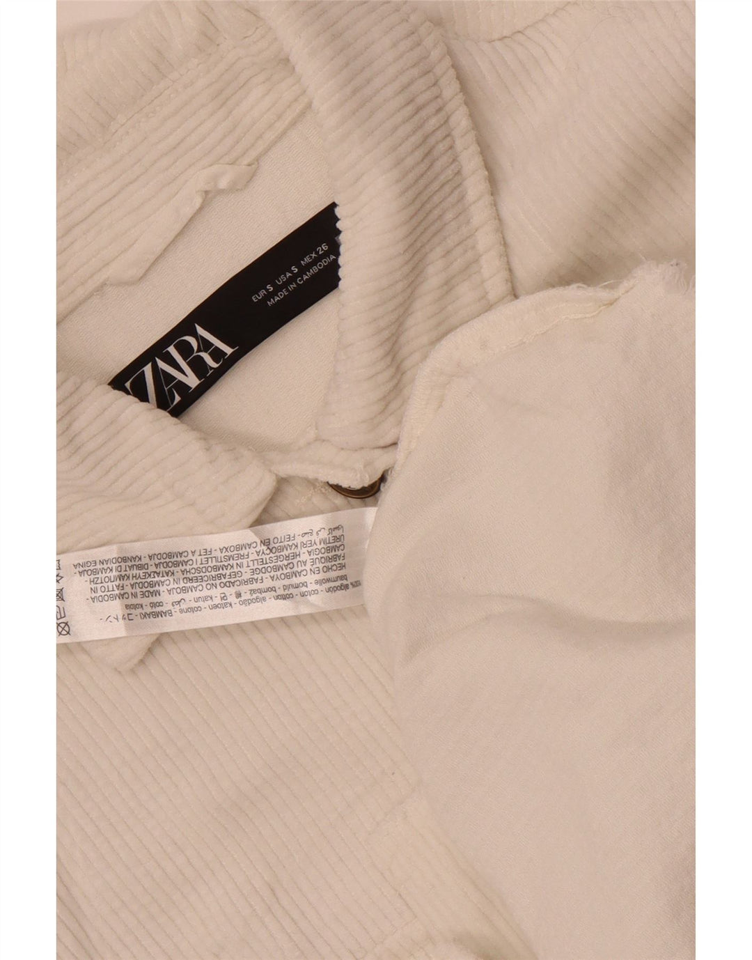 Zara Womens Oversized Corduroy Jacket UK 10 Small White Cotton