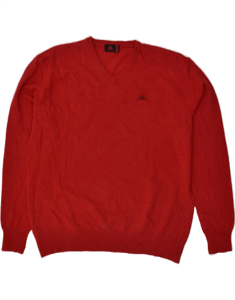 KAPPA Mens V-Neck Jumper Sweater XL Red Lambswool Vintage Kappa and Second-Hand Kappa from Messina Hembry 