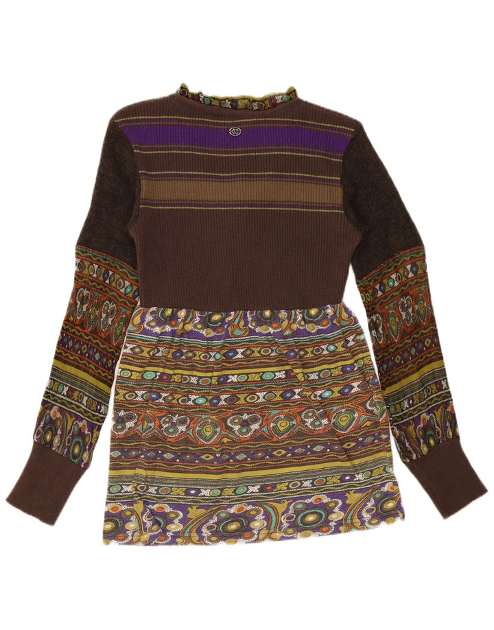 Marlboro Classics Womens Long Sleeve Tunic Top UK 14 Large Brown Geometric