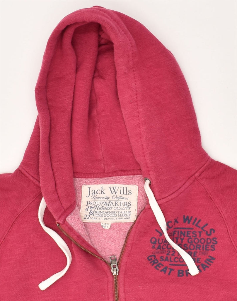 JACK WILLS Womens Zip Hoodie Sweater UK 10 Small Pink Cotton | Vintage Jack Wills | Thrift | Second-Hand Jack Wills | Used Clothing | Messina Hembry 