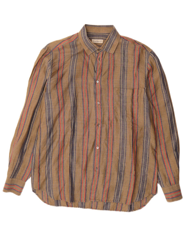 Cacharel Mens Shirt Size 41 16 Large Grey Striped Linen