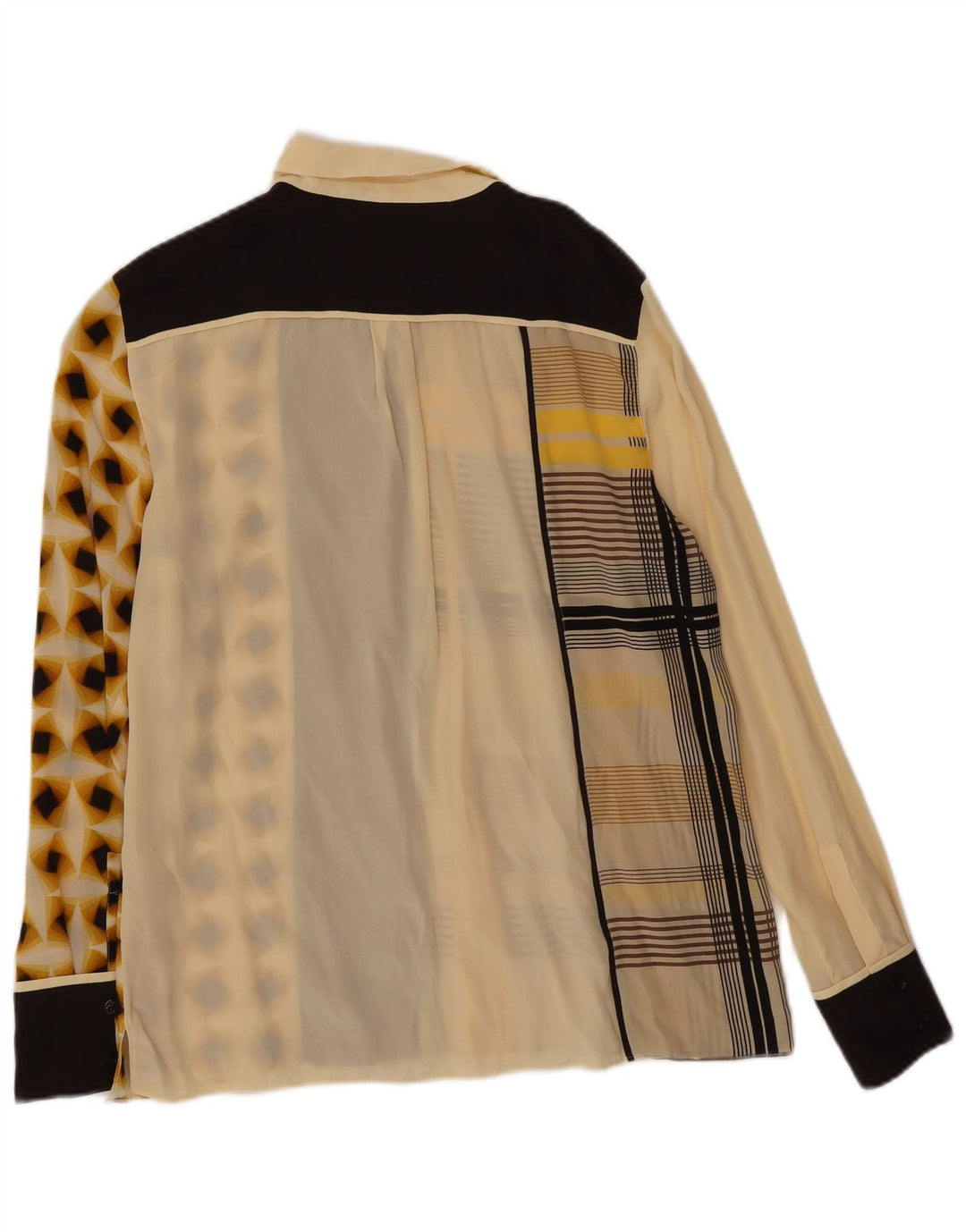 Sportmax Womens Shirt Blouse UK 12 Medium Beige Geometric Silk