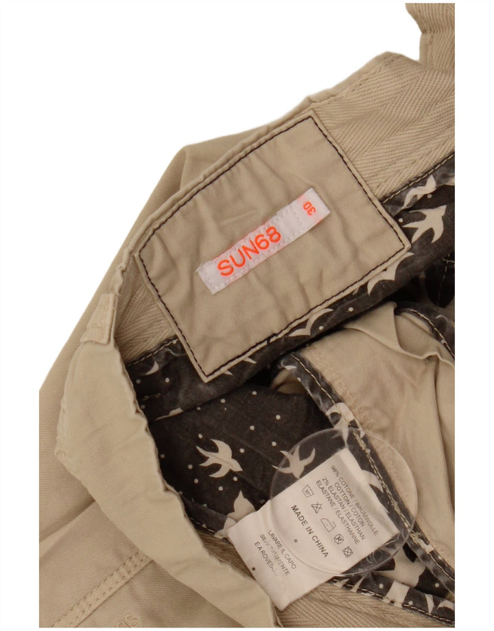Sun68 Mens Straight Cargo Trousers W30 L30 Beige Cotton