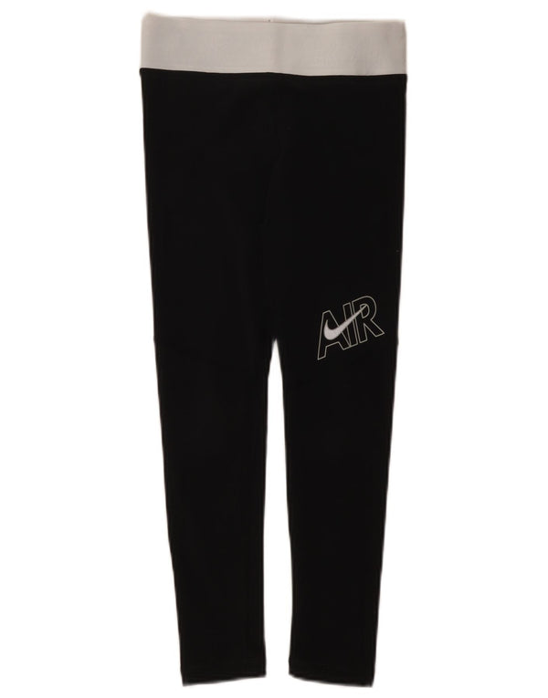 Nike Girls Graphic Leggings 8-9 Years Small Black Colourblock Cotton