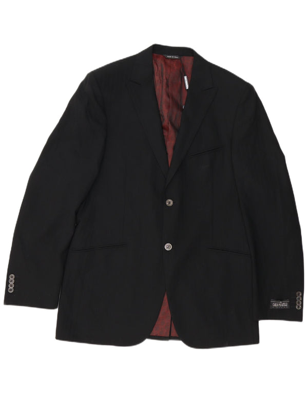 Carlo Pignatelli Mens 2 Button Blazer Jacket IT 50 Large Black Virgin Wool