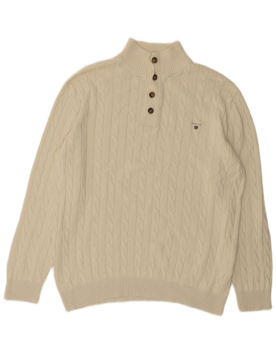 Gant Mens Button Neck Jumper Sweater 2XL Off White Cotton