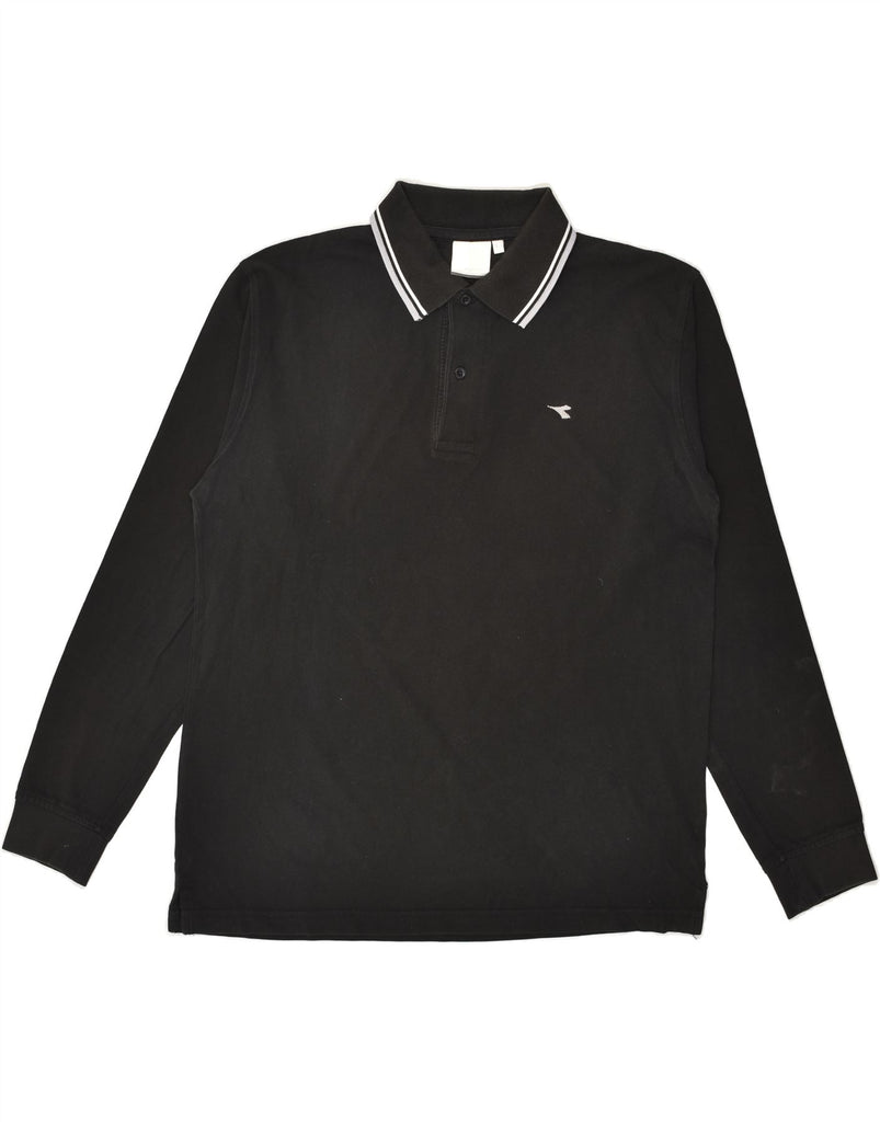 DIADORA Mens Long Sleeve Polo Shirt Large Black Cotton | Vintage Diadora | Thrift | Second-Hand Diadora | Used Clothing | Messina Hembry 