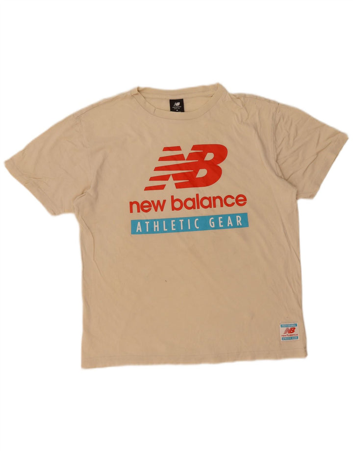 New Balance Mens Graphic T-Shirt Top Medium Beige Cotton