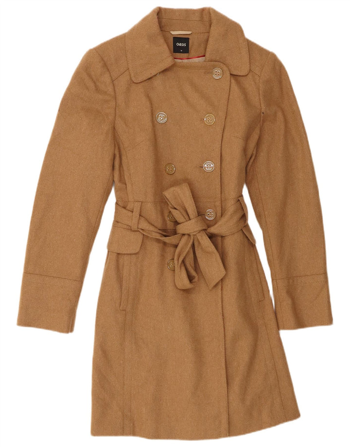 Oasis Womens Double Breasted Coat UK 12 Medium Beige Wool