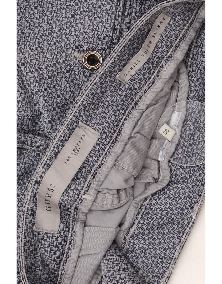 GUESS Mens Daniel Skinny Chino Trousers W33 L29 Blue Geometric