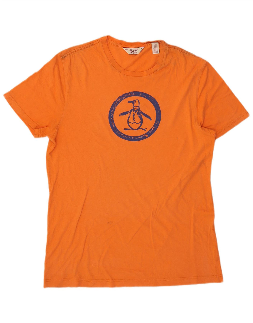 Penguin Mens Graphic T-Shirt Top Medium Orange Cotton