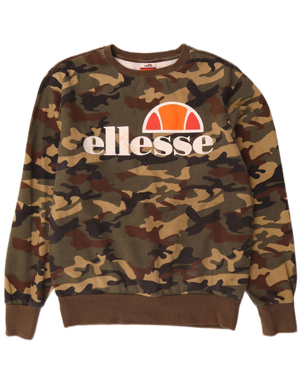 Ellesse Mens Graphic Sweatshirt Jumper Large Khaki Camouflage Cotton