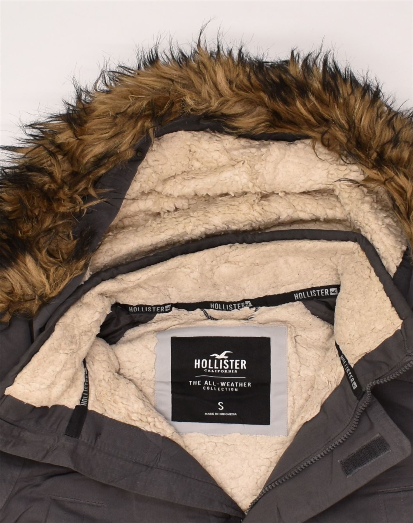 HOLLISTER Mens Hooded Parka Jacket UK 36 Small Grey Polyester