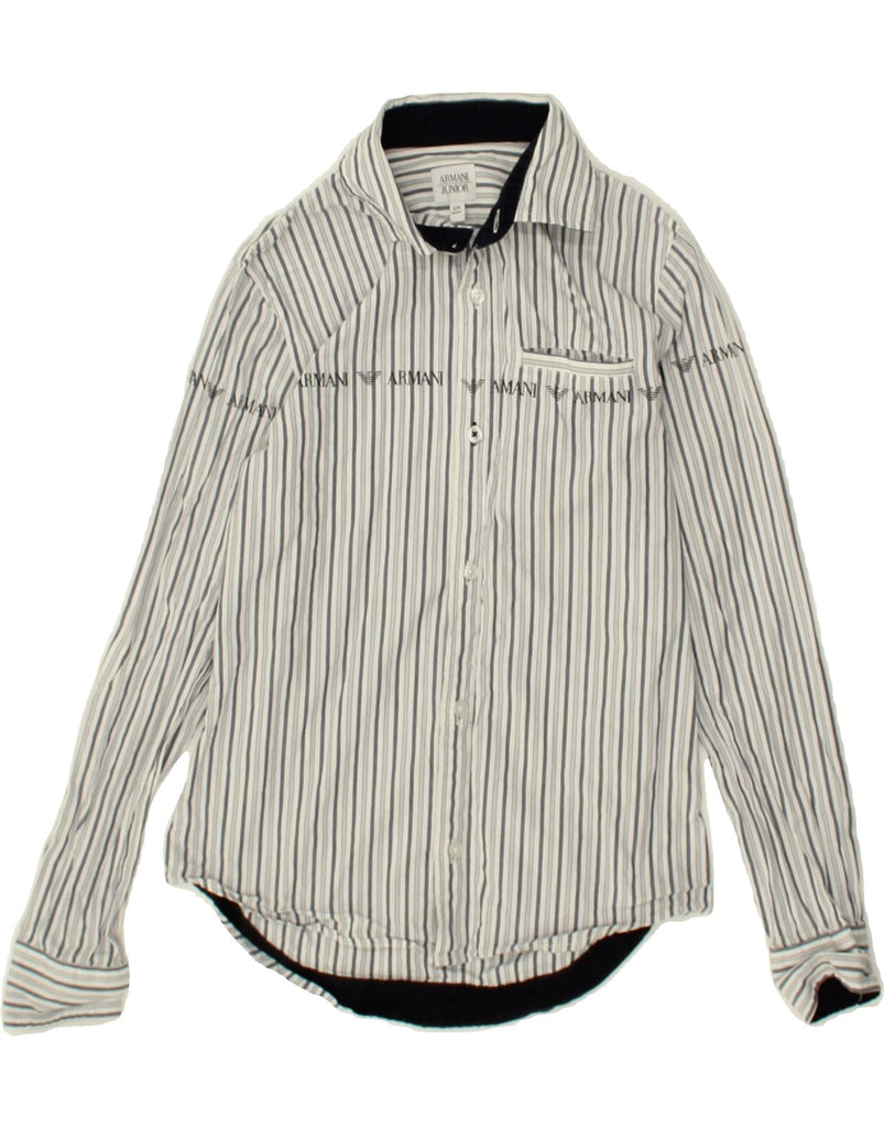 ARMANI JUNIOR Boys Graphic Shirt 11-12 Years Grey Striped Cotton | Vintage Armani Junior | Thrift | Second-Hand Armani Junior | Used Clothing | Messina Hembry 