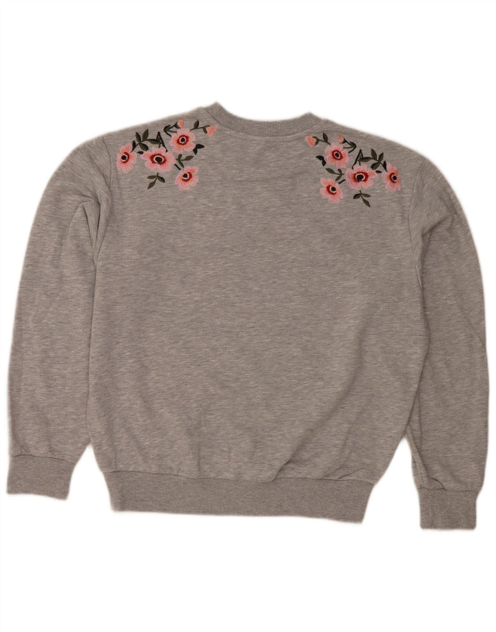 Topshop Womens Oversized Sweatshirt Jumper UK 6 XS Grey Floral Polyester