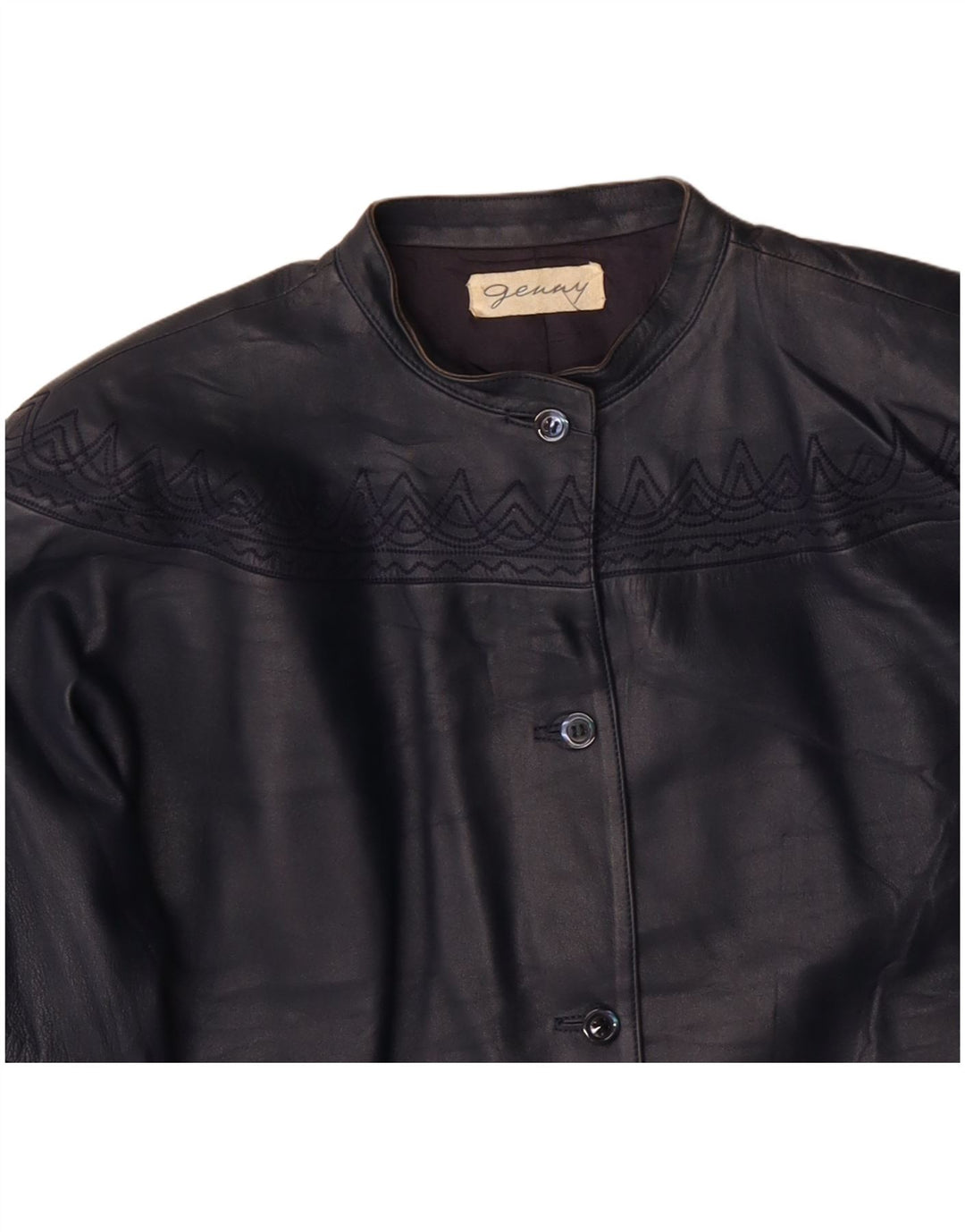 GENNY Womens Oversized Leather Jacket EU 34 XS Navy Blue