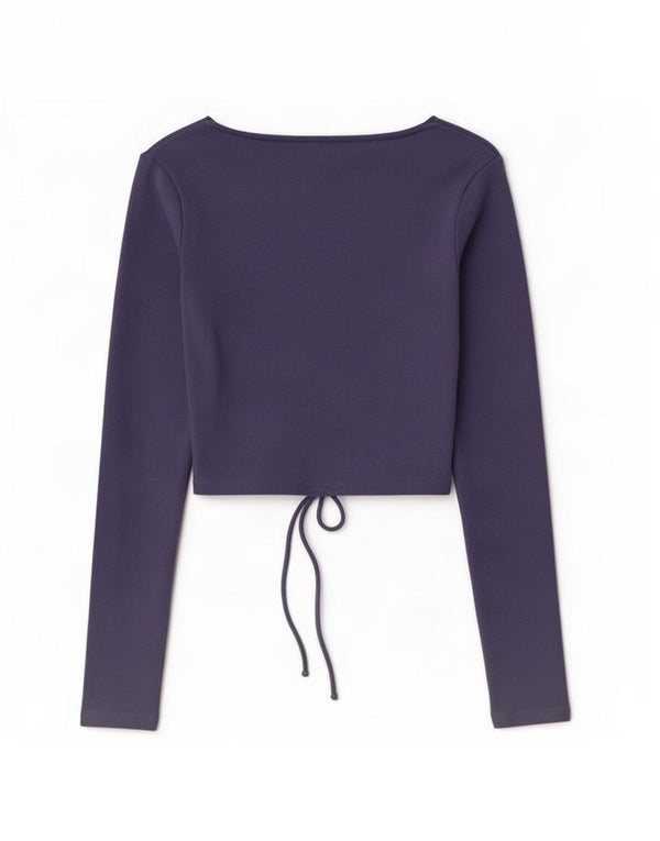 Zara Womens Crop Top Long Sleeve UK 12 Medium Purple Cotton