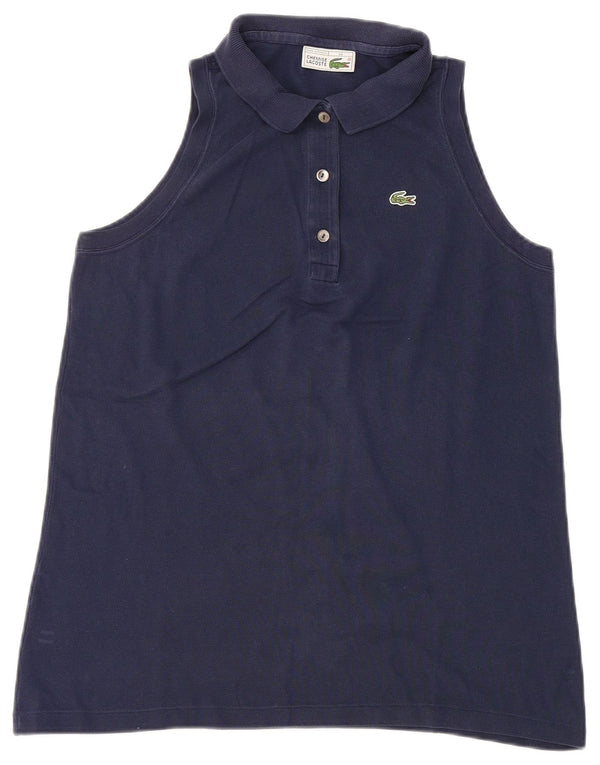 Lacoste Womens Sleeveless Polo Shirt Size 44 Large Navy Blue Cotton