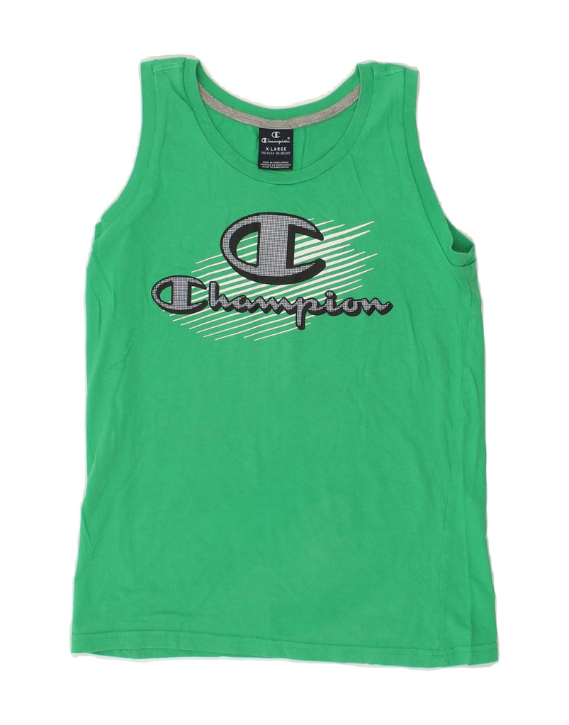 CHAMPION Boys Graphic Vest Top 13-14 Years XL Green | Vintage Champion | Thrift | Second-Hand Champion | Used Clothing | Messina Hembry 