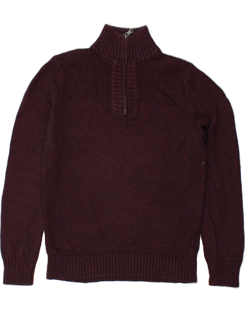 CREW CLOTHING Mens Zip Neck Jumper Sweater Small Maroon Cotton | Vintage Crew Clothing | Thrift | Second-Hand Crew Clothing | Used Clothing | Messina Hembry 