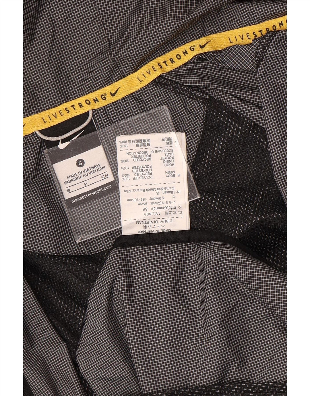 Nike Mens Hooded Rain Jacket UK 36 Small Grey Gingham Polyester