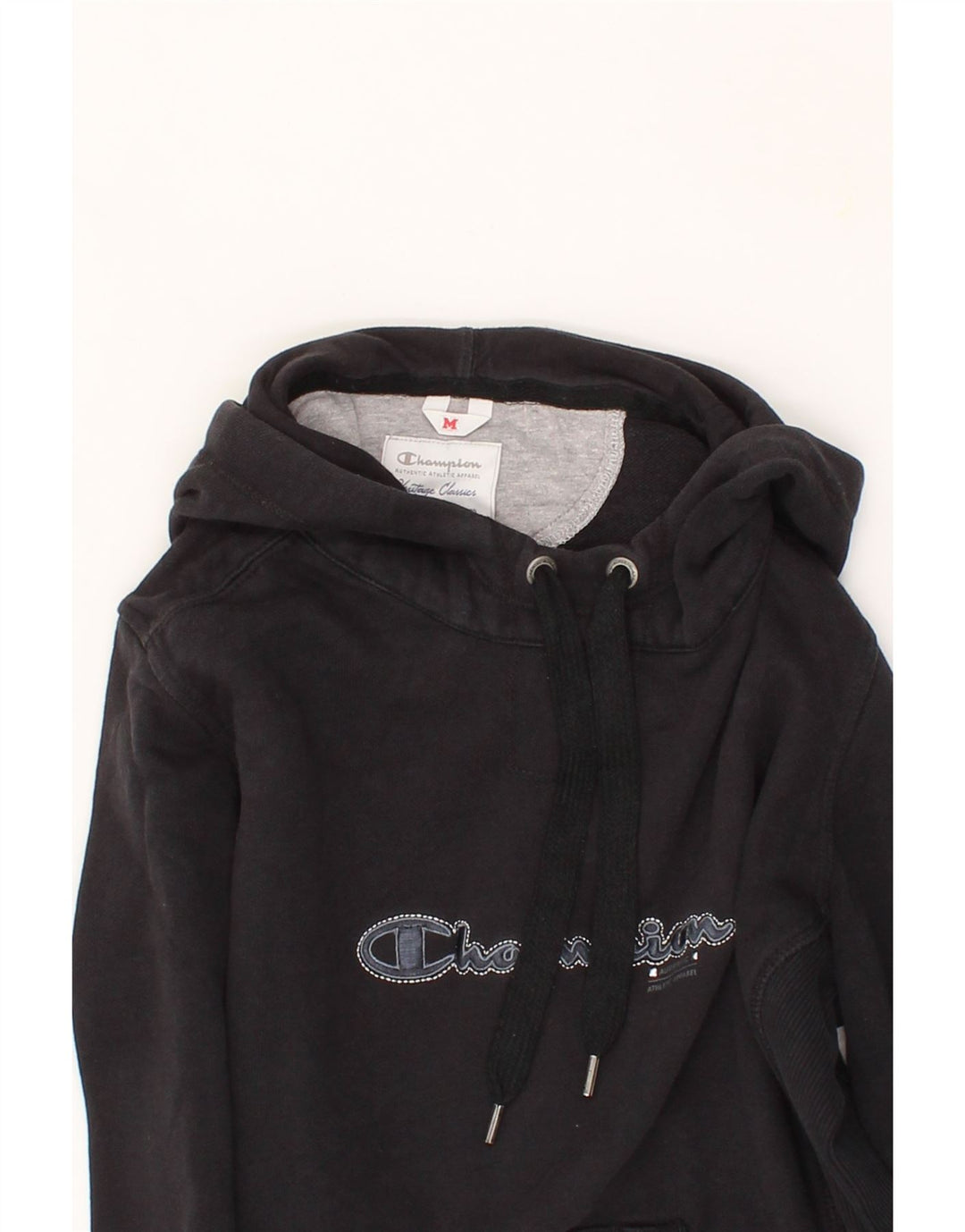 CHAMPION Womens Heritage Classics Graphic Hoodie Jumper UK 14 Medium Black Vintage Champion and Second-Hand Champion from Messina Hembry 
