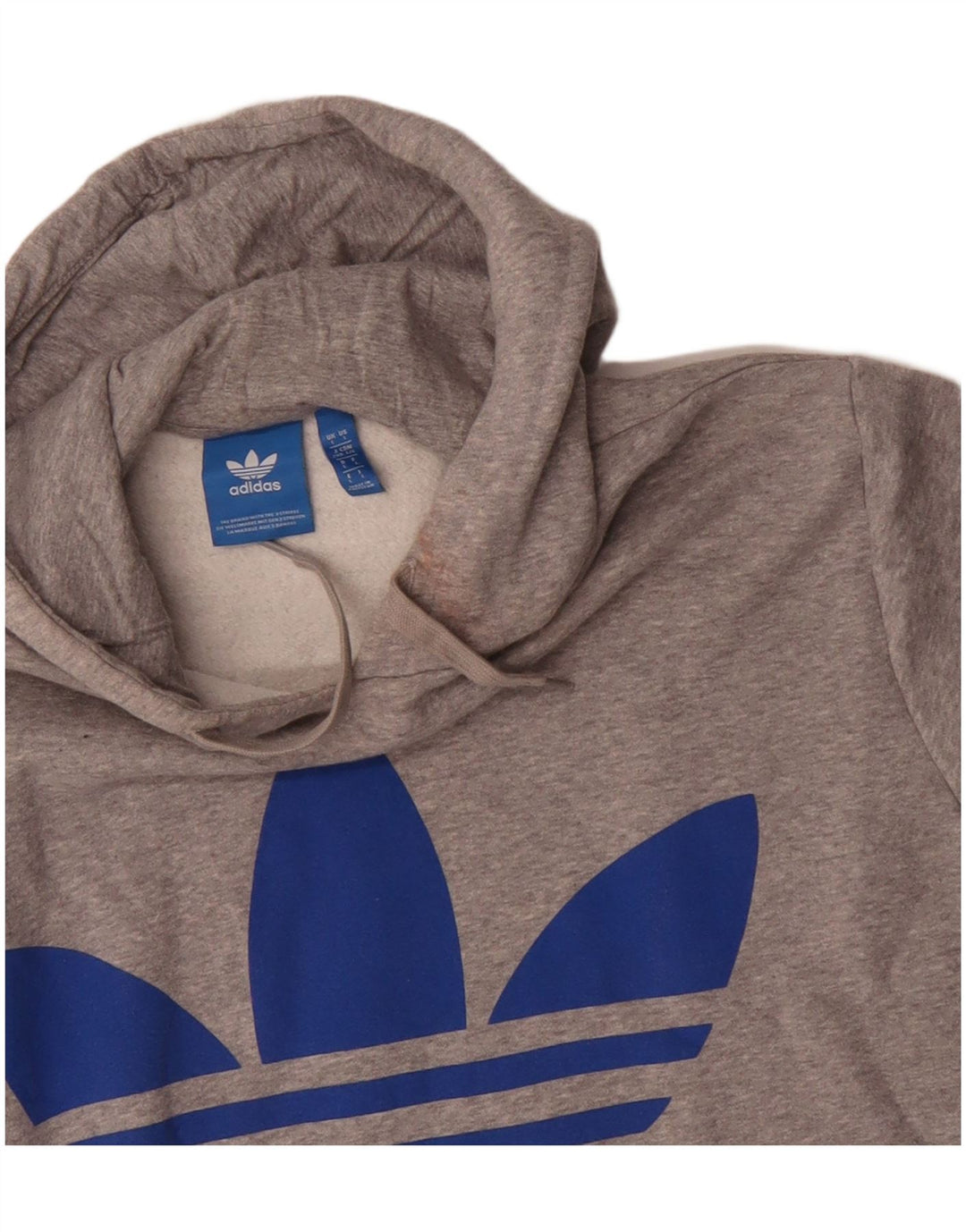 ADIDAS Womens Oversized Graphic Hoodie Jumper UK 16 Large Grey Cotton