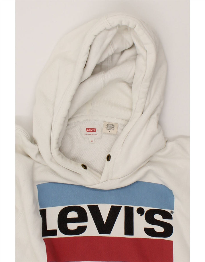 LEVI'S Womens Graphic Hoodie Jumper UK 12 Medium White Cotton Vintage Levi's and Second-Hand Levi's from Messina Hembry 
