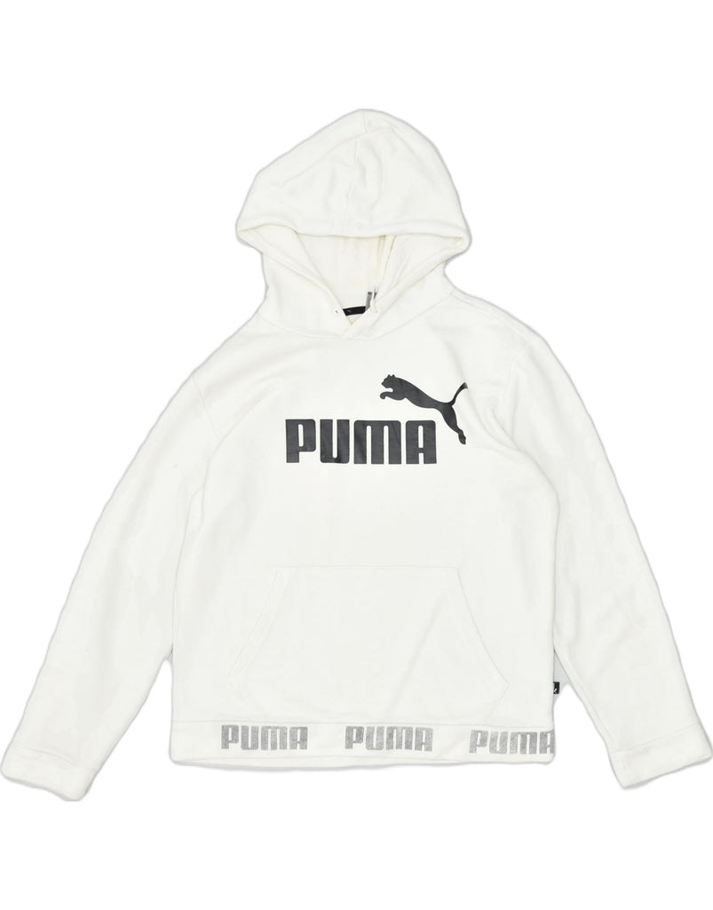 PUMA Womens Graphic Hoodie Jumper UK 10 Small White Cotton | Vintage | Thrift | Second-Hand | Used Clothing | Messina Hembry 